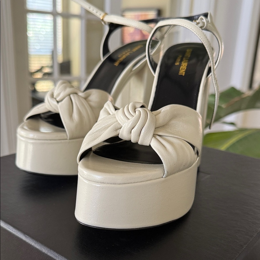 NWB Authentic Saint Laurent Platform Knot Front Leather Sandals in Cream (39.5) - Picture 4 of 11